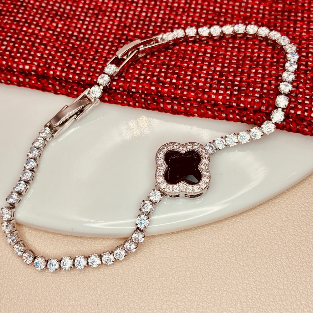 Austrian Crystals Boho Glam Silver and Black Charm Tennis Bracelet